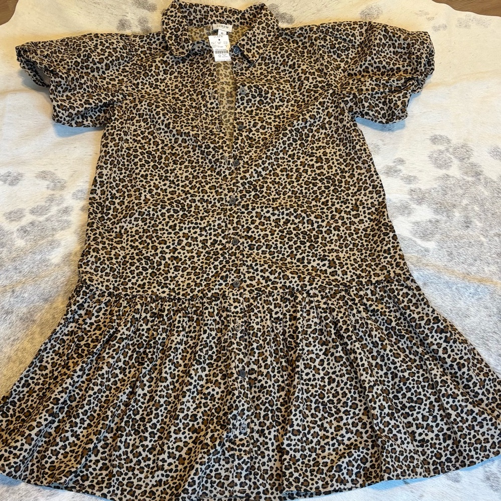 J. Crew Bubble Short-Puff Sleeve Button Up Leopard Print Mini Dress - Picture 3 of 7